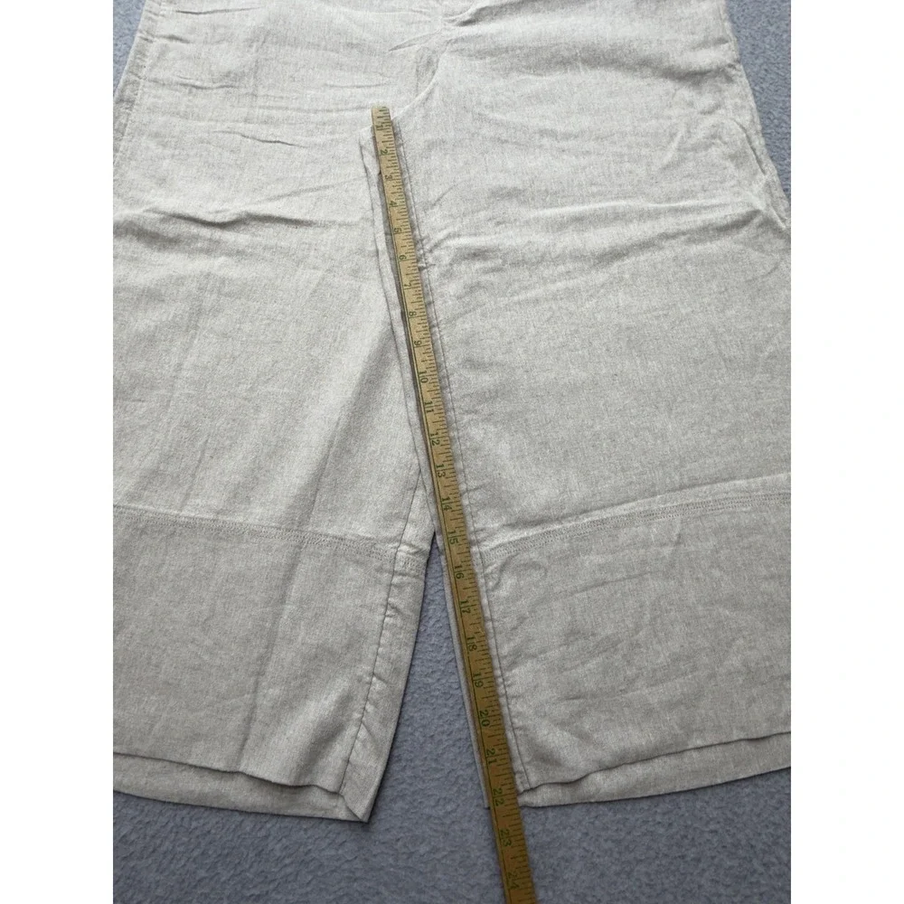 Banana Republic Linen Wide Leg Cropped Pants Womens L Beige Pull On Casual